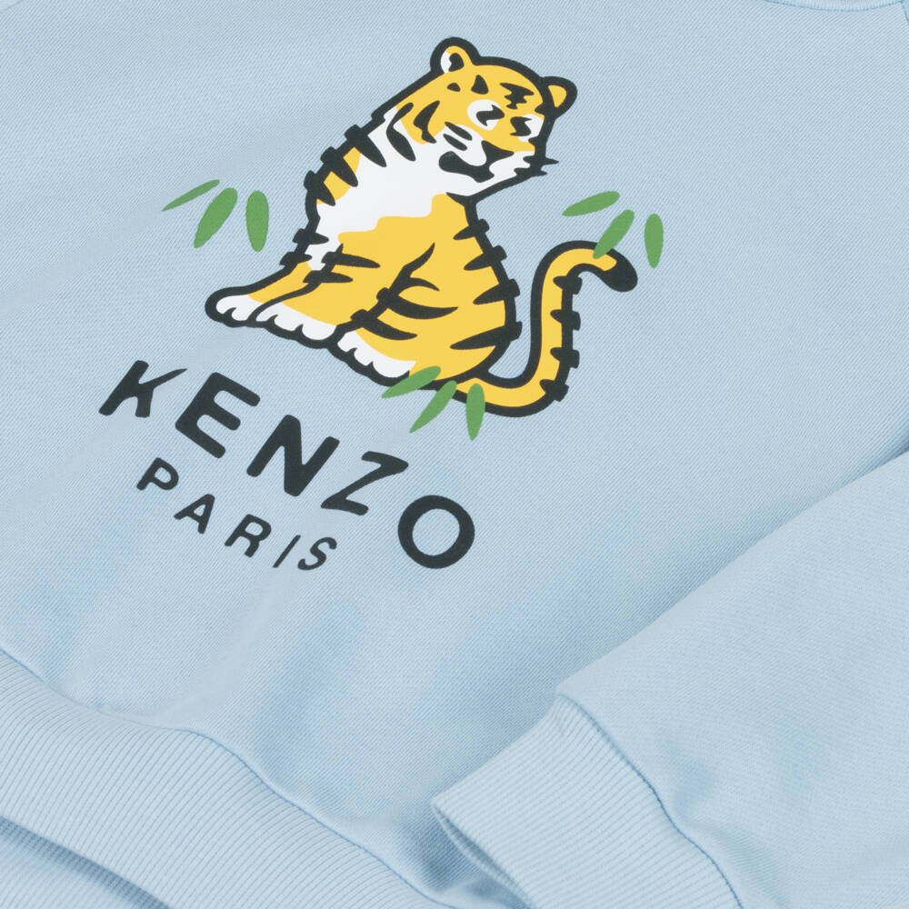 KENZO KIDS-Boys Light Blue Kotora Tiger Cotton Hoodie | Childrensalon Outlet