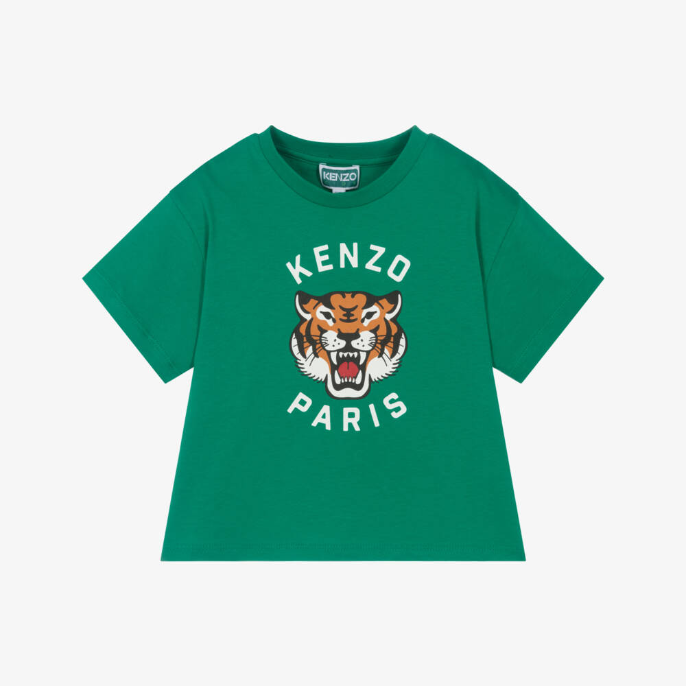 KENZO KIDS-تيشيرت صبياني بلون أخضر محظوظ مع نمر | Childrensalon Outlet