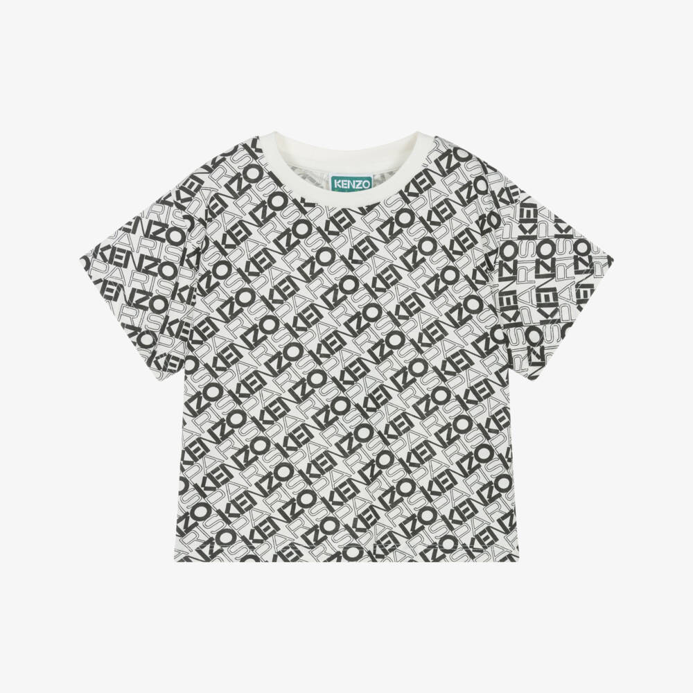 KENZO KIDS-تيشيرت قطن بشعار أحادي اللون للأولاد | Childrensalon Outlet
