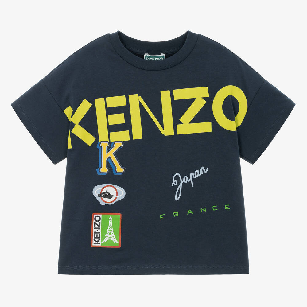 KENZO KIDS - تيشيرت قطن عضوي لون كحلي للأولاد | Childrensalon