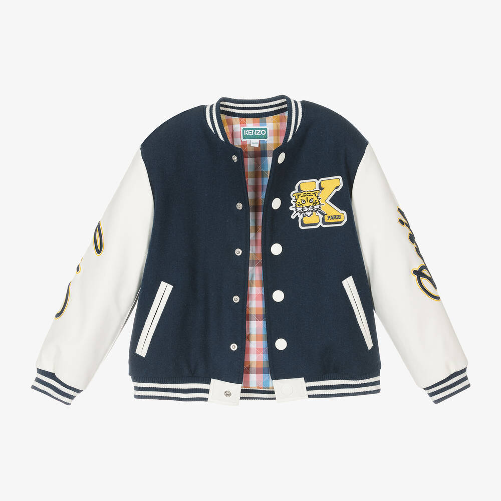 KENZO KIDS Boys Navy Blue Wool Baseball Jacket Childrensalon Outlet