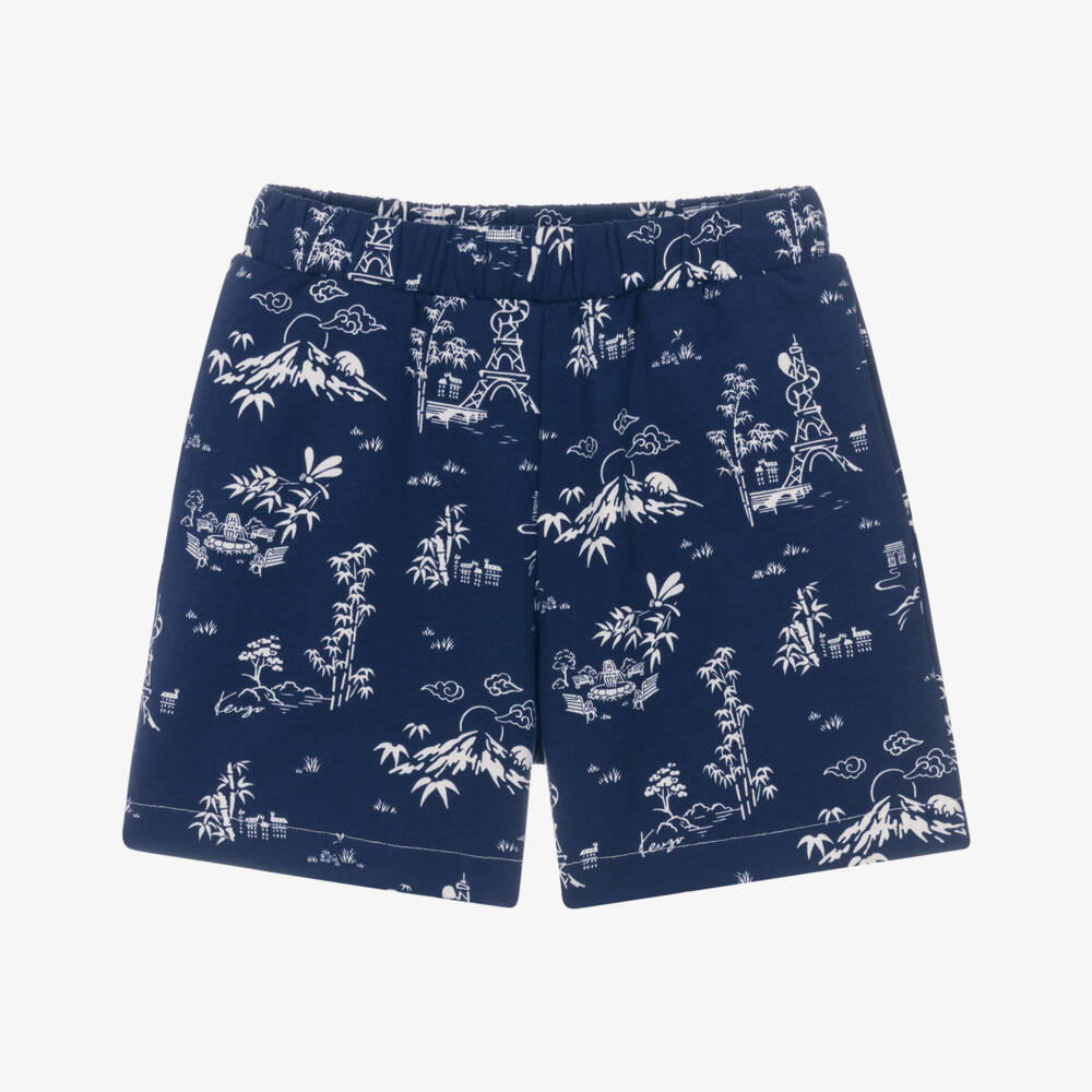 KENZO KIDS-Шорты синие хлопковые с логотипом для мальчиков | Childrensalon Outlet
