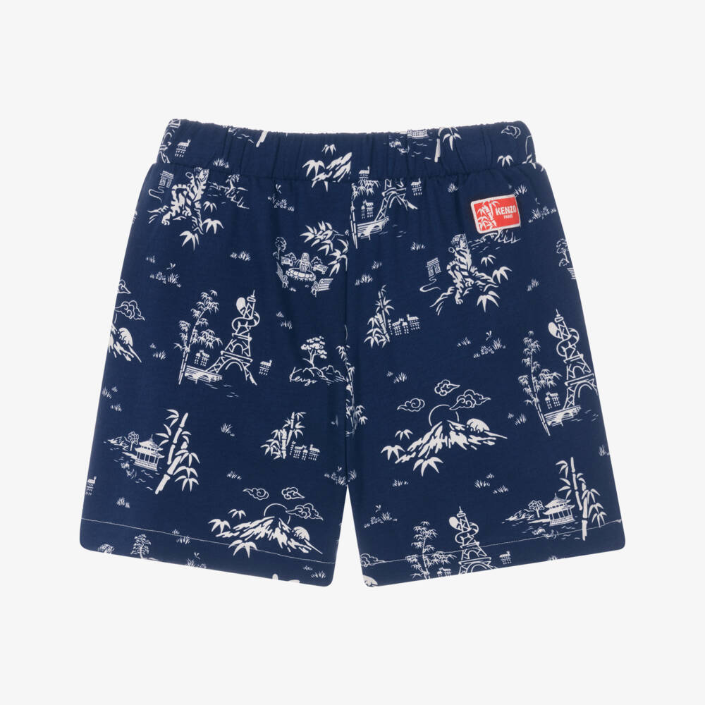 KENZO KIDS-Шорты синие хлопковые с логотипом для мальчиков | Childrensalon Outlet