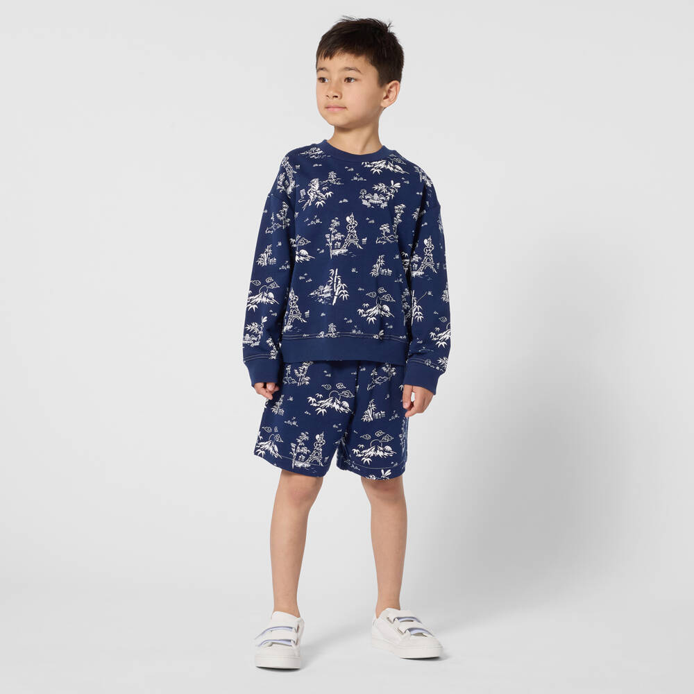 KENZO KIDS-Шорты синие хлопковые с логотипом для мальчиков | Childrensalon Outlet