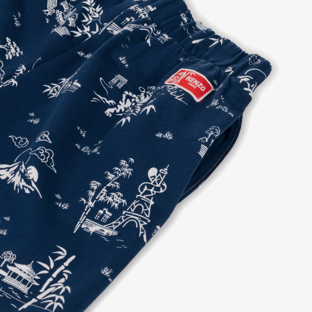 KENZO KIDS-Шорты синие хлопковые с логотипом для мальчиков | Childrensalon Outlet