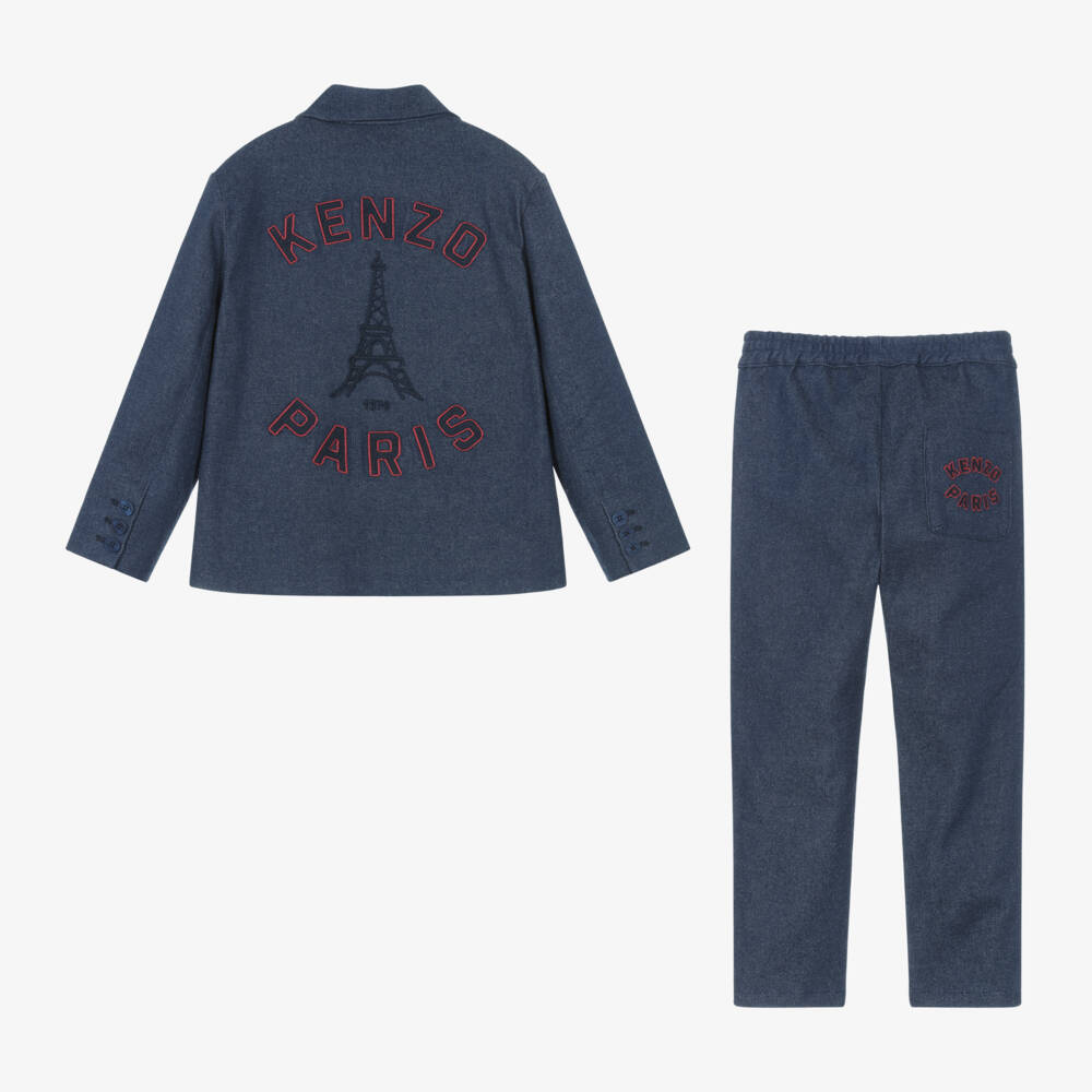 KENZO KIDS-بدلة دنيم بطبعة برج إيفل لون أزرق للأولاد | Childrensalon Outlet