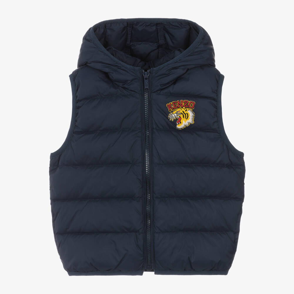 KENZO KIDS-Boys Navy Hooded Down Vest | Childrensalon Outlet