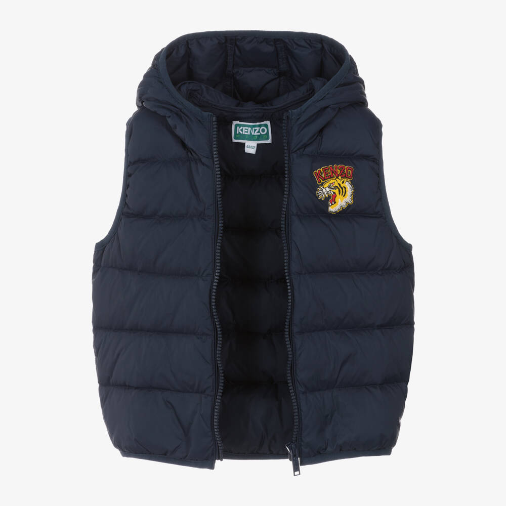 KENZO KIDS-Boys Navy Hooded Down Vest | Childrensalon Outlet