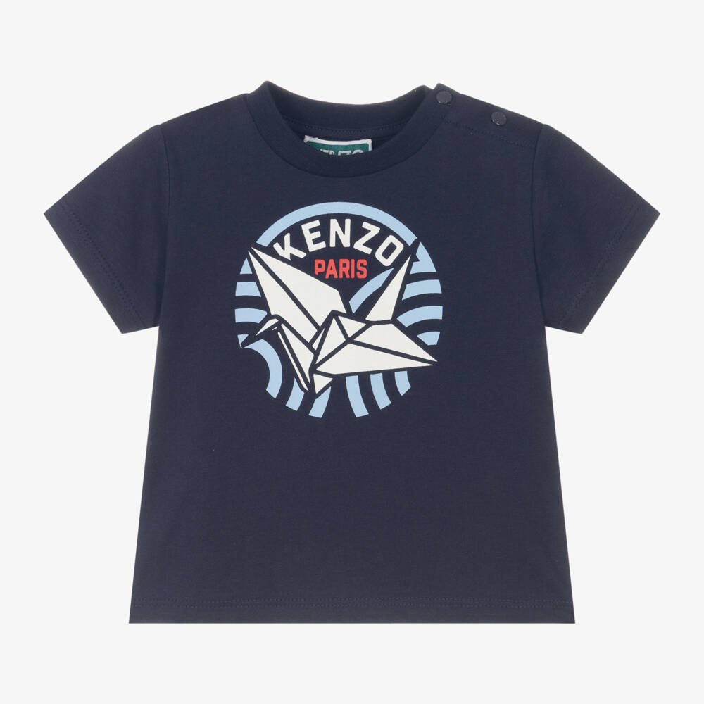 KENZO KIDS-تيشيرت للأولاد بلون كحلي بنقشة الأوريغامي | Childrensalon Outlet