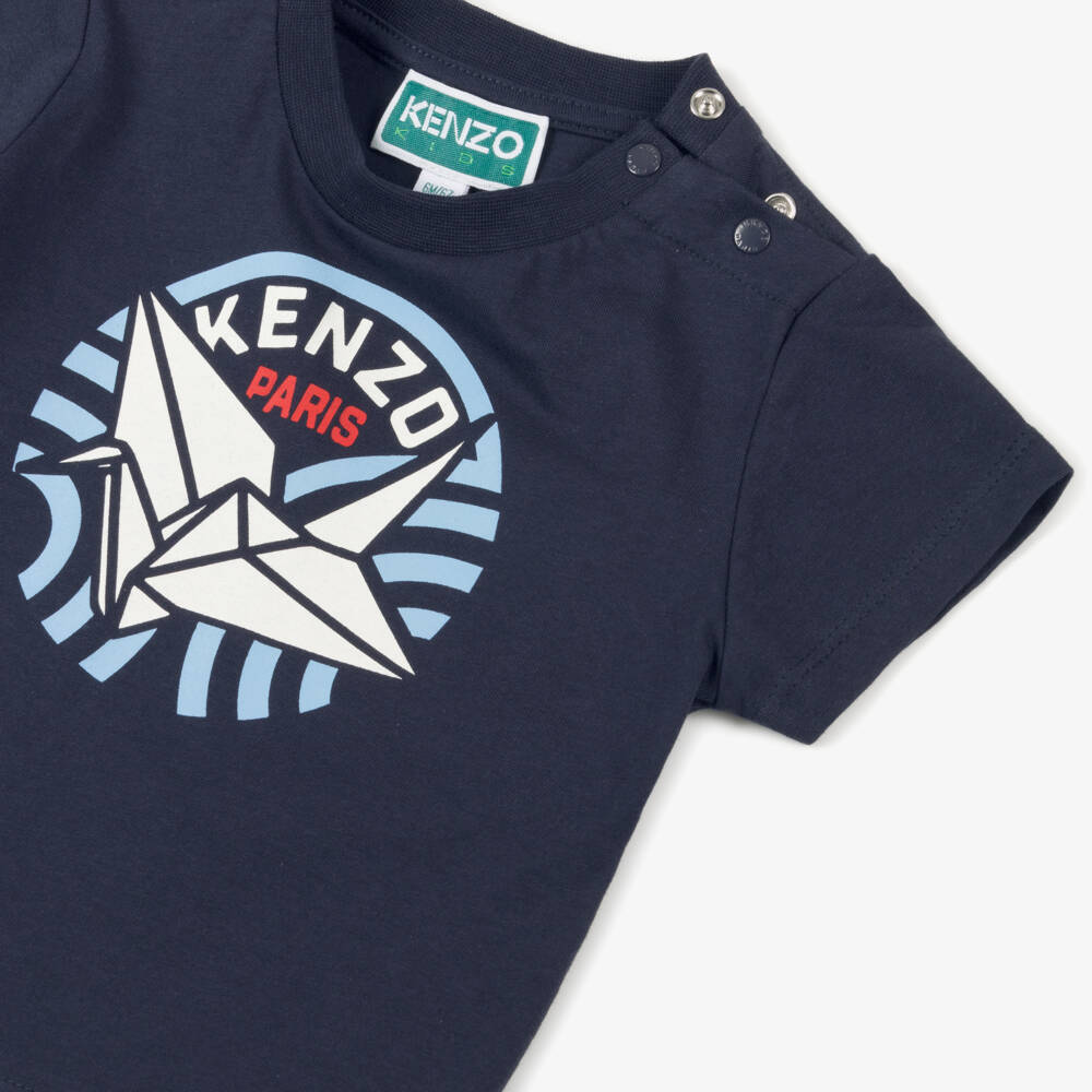 KENZO KIDS-Boys Navy Origami Motif Tee | Childrensalon Outlet
