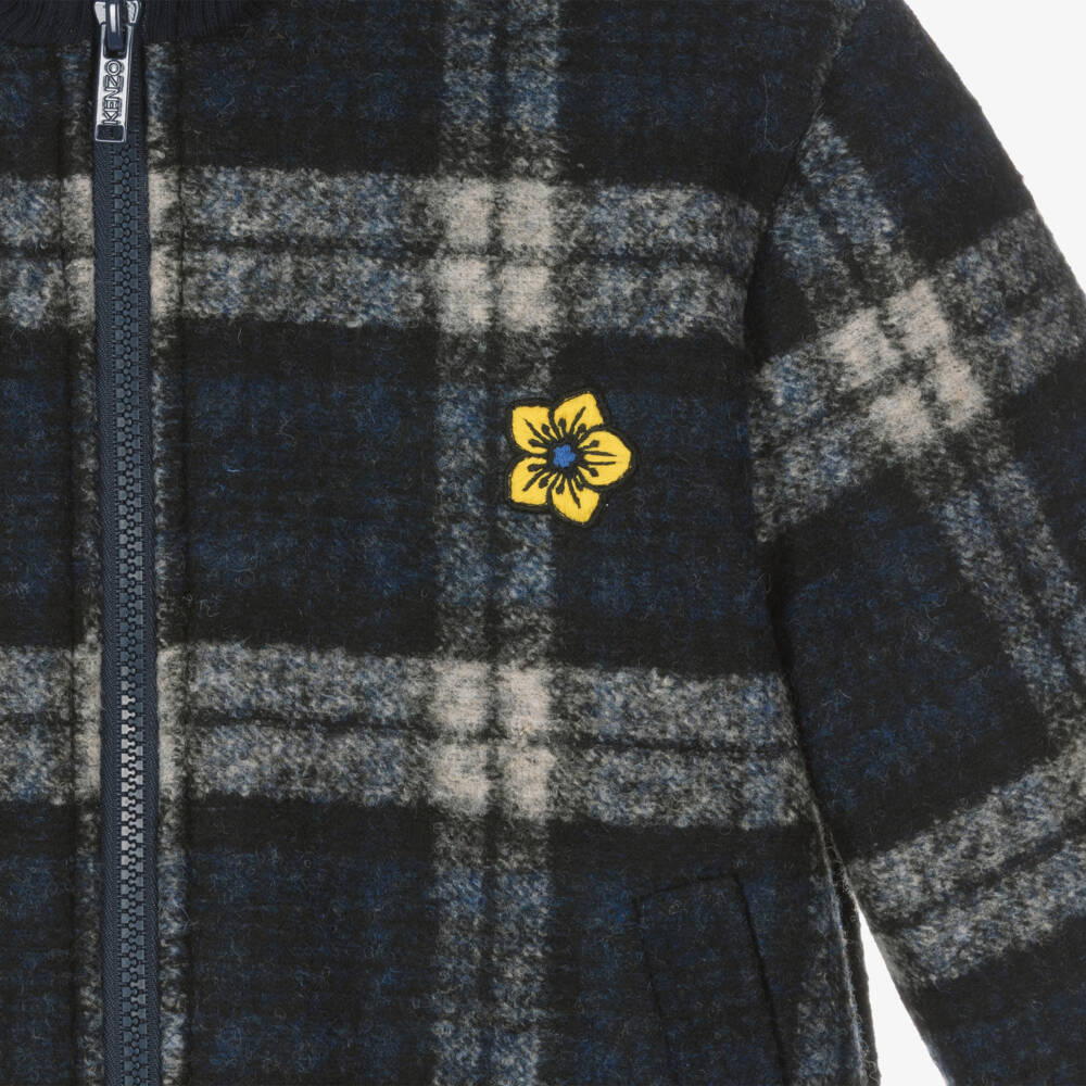KENZO KIDS-Boys Navy Plaid Wool Jacket | Childrensalon Outlet