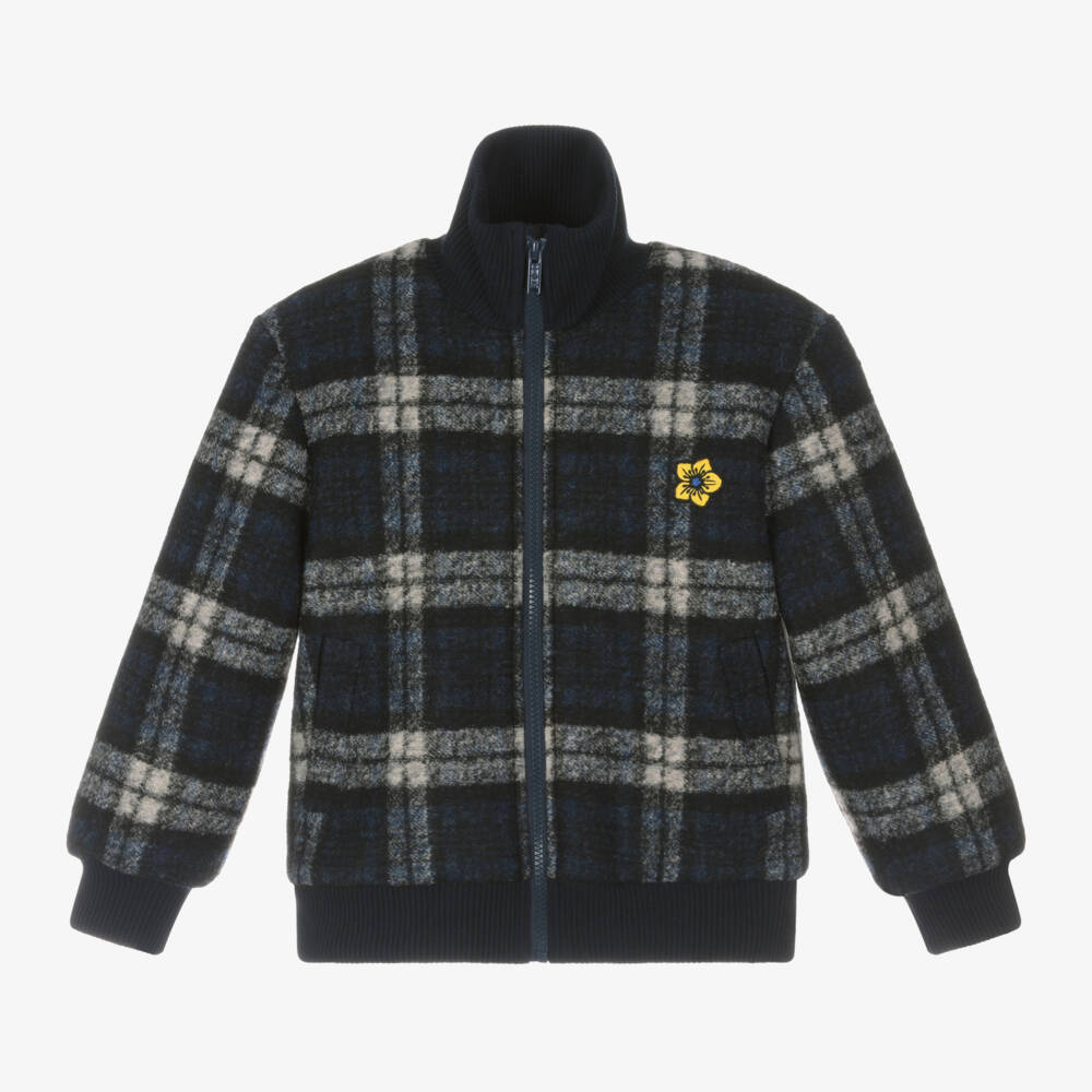 KENZO KIDS-Boys Navy Plaid Wool Jacket | Childrensalon Outlet