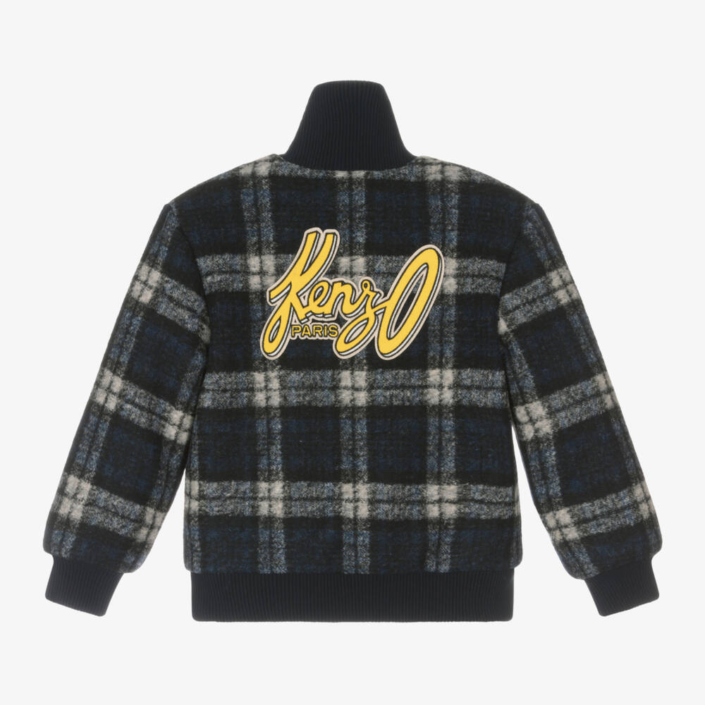 KENZO KIDS-Boys Navy Plaid Wool Jacket | Childrensalon Outlet