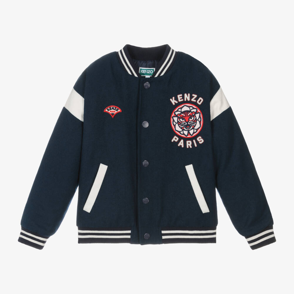 KENZO KIDS-Boys Navy Wool Baseball Jacket | Childrensalon Outlet