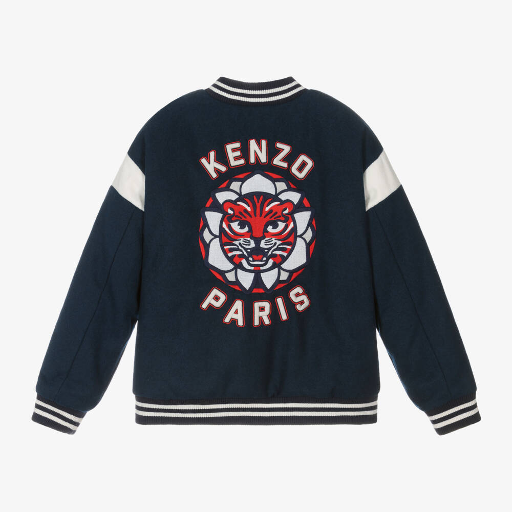 KENZO KIDS-Boys Navy Wool Baseball Jacket | Childrensalon Outlet