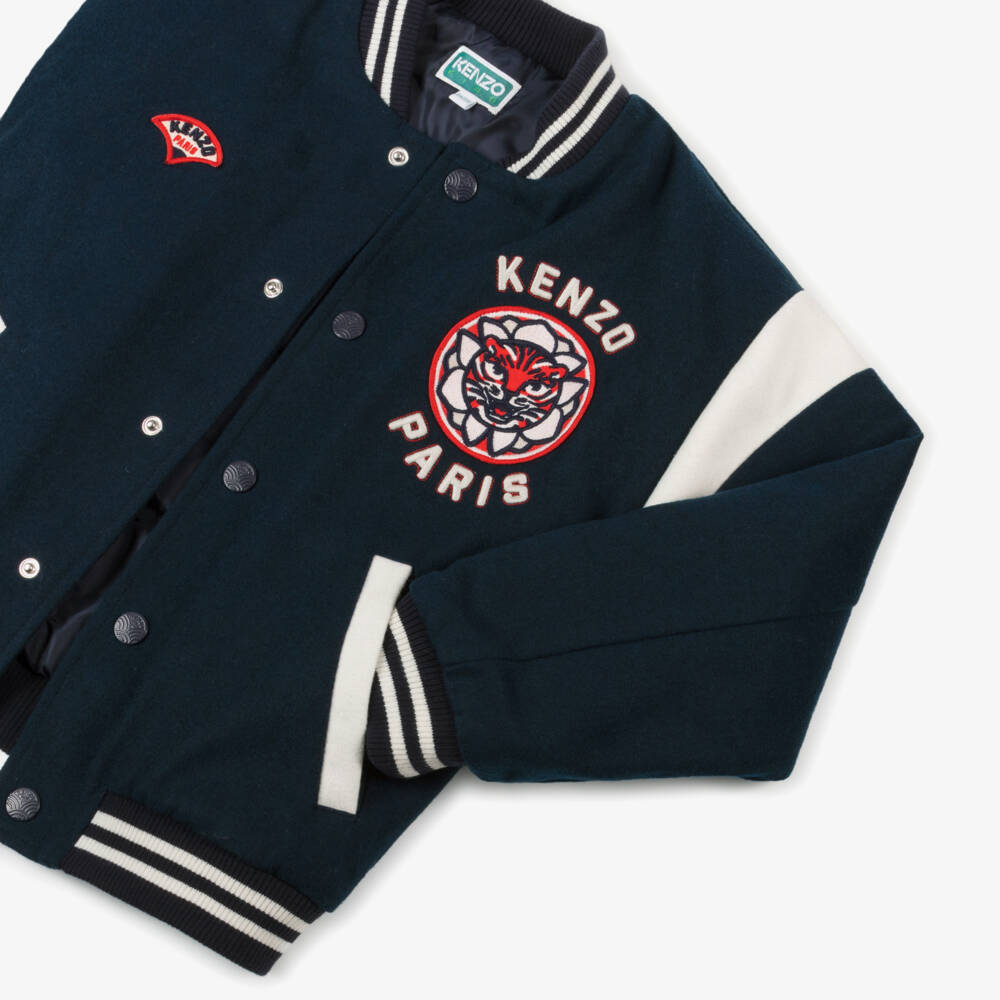 KENZO KIDS-Boys Navy Wool Baseball Jacket | Childrensalon Outlet