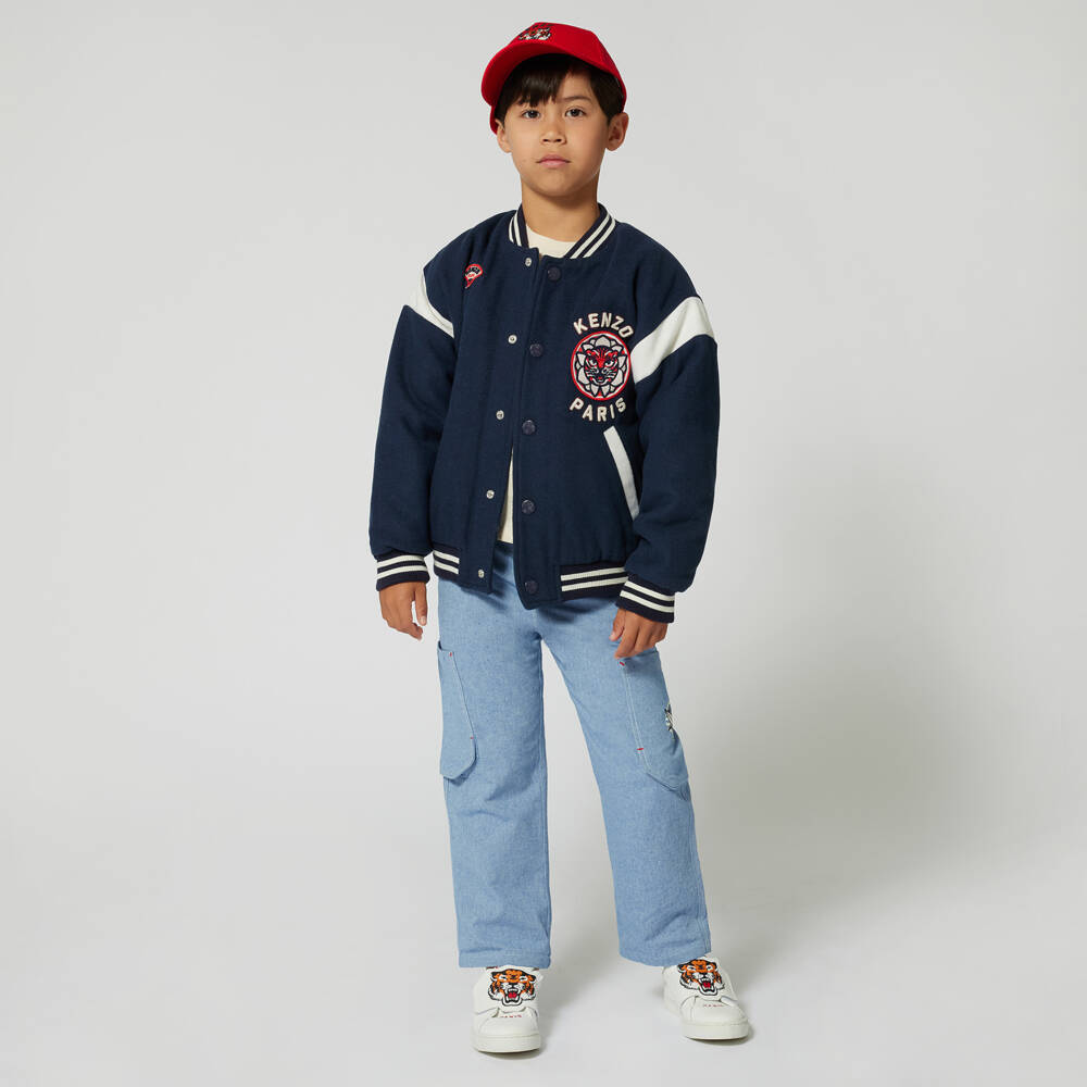 KENZO KIDS-Boys Navy Wool Baseball Jacket | Childrensalon Outlet
