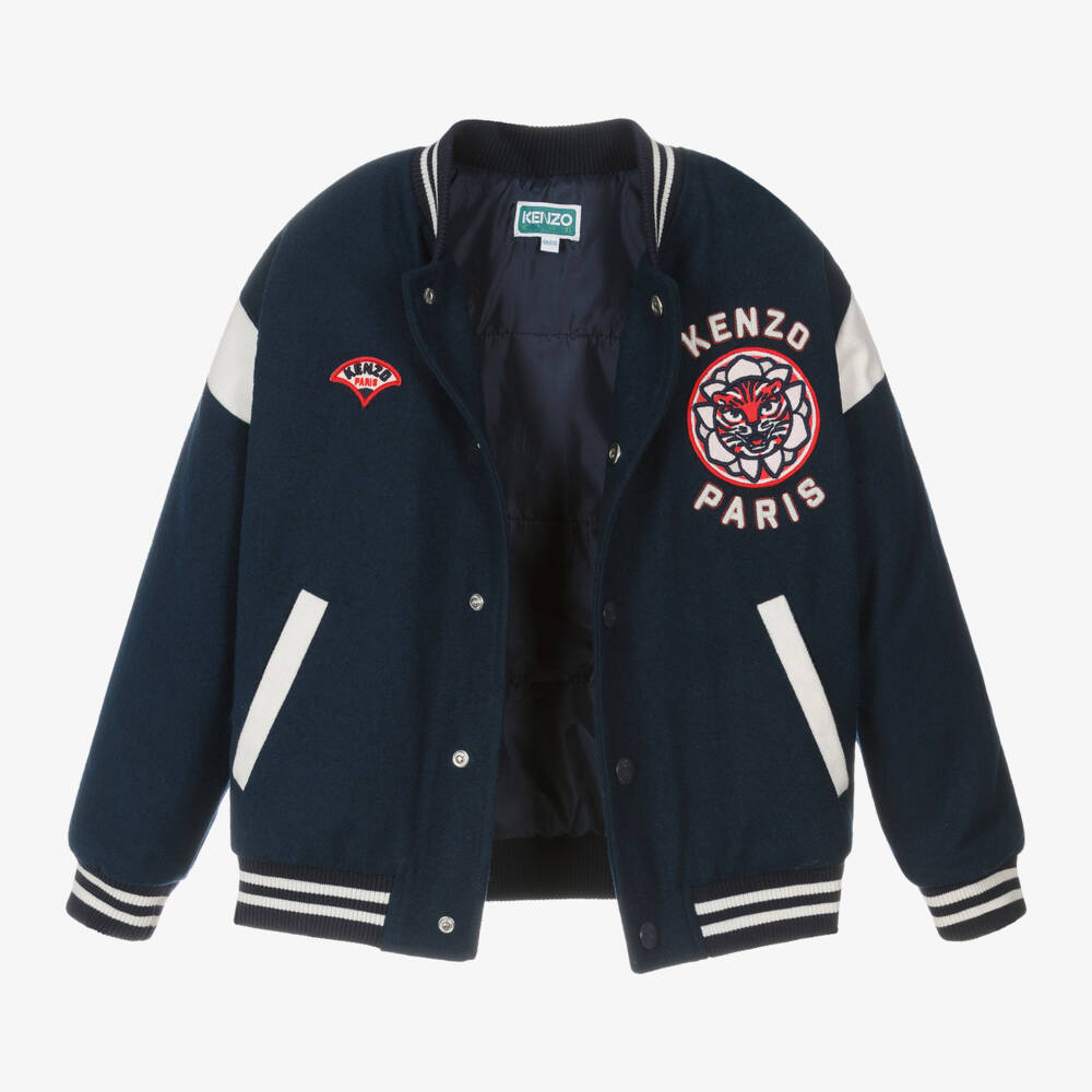 KENZO KIDS-Boys Navy Wool Baseball Jacket | Childrensalon Outlet
