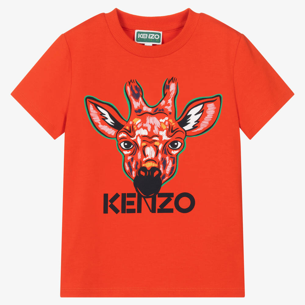KENZO KIDS - Оранжевая хлопковая футболка с жирафом | Childrensalon