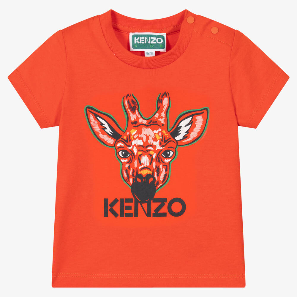 KENZO KIDS Boys Orange Cotton Giraffe T Shirt Childrensalon Outlet
