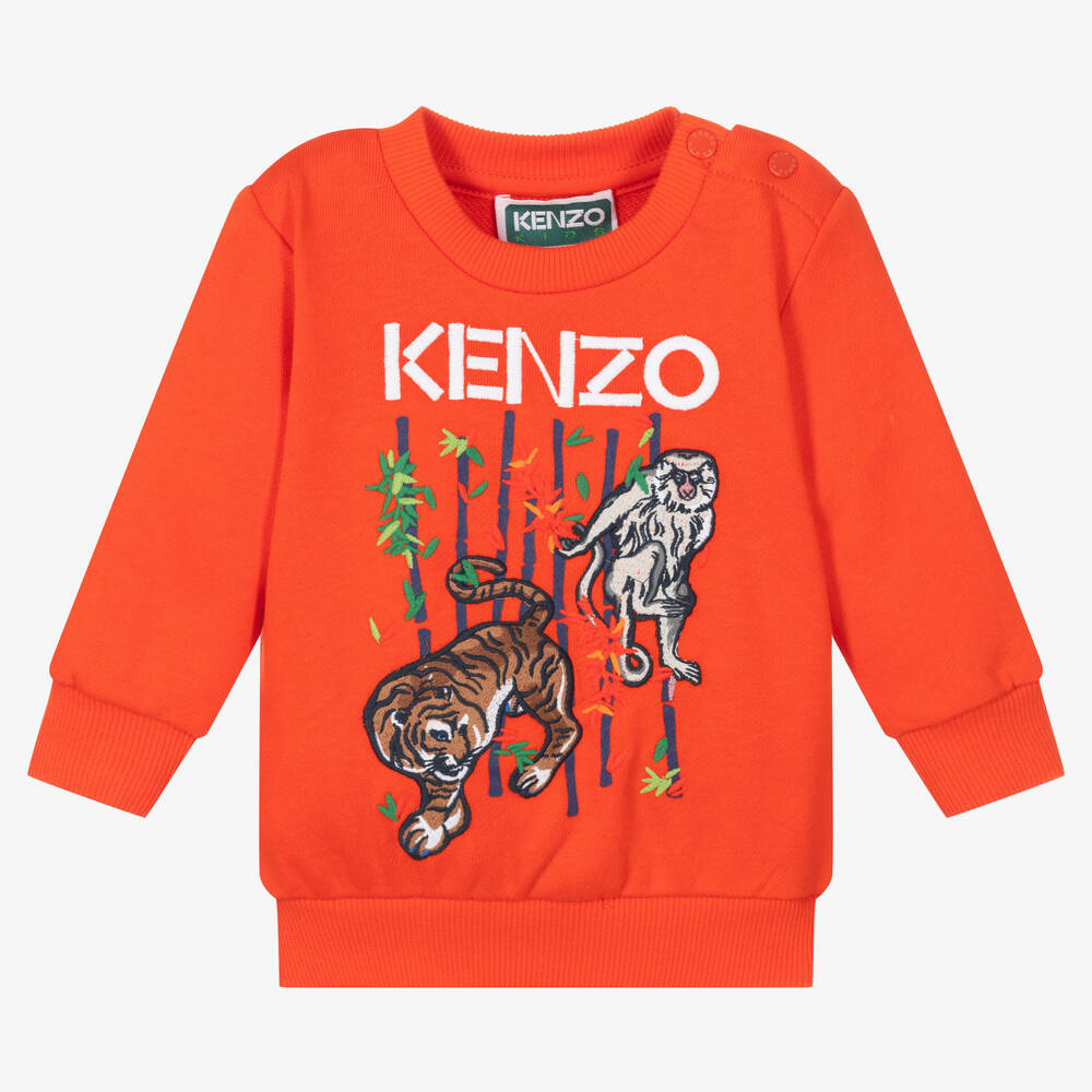 KENZO KIDS Boys Orange Cotton Logo Sweatshirt Childrensalon Outlet