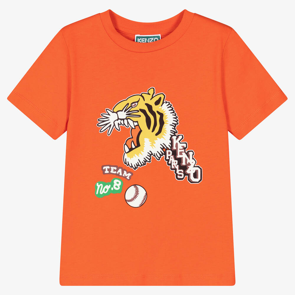 KENZO KIDS - Оранжевая хлопковая футболка с тигром | Childrensalon