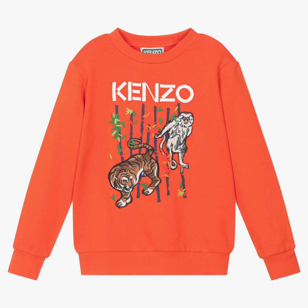 KENZO KIDS - سويتشيرت قطن لون برتقالي للأولاد | Childrensalon