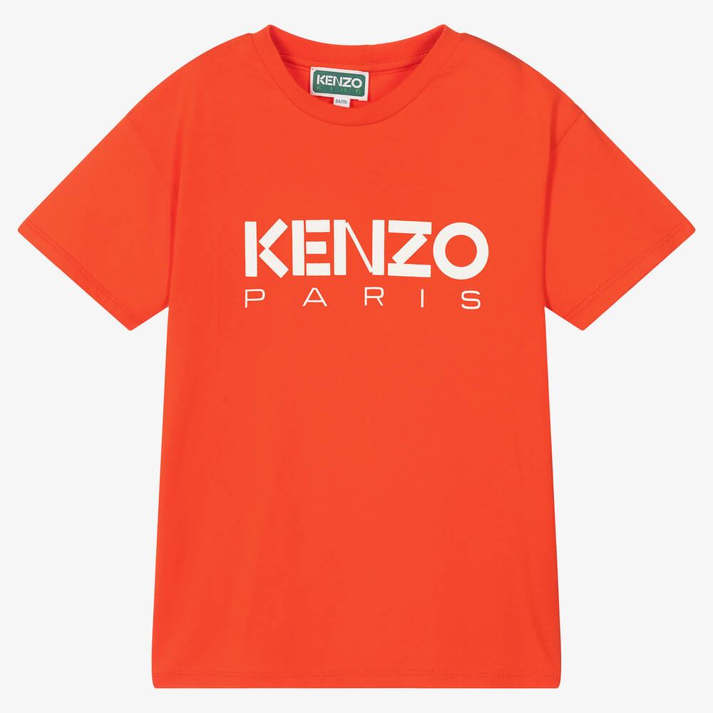 KENZO KIDS - Boys Orange Organic Cotton Logo T-Shirt | Childrensalon