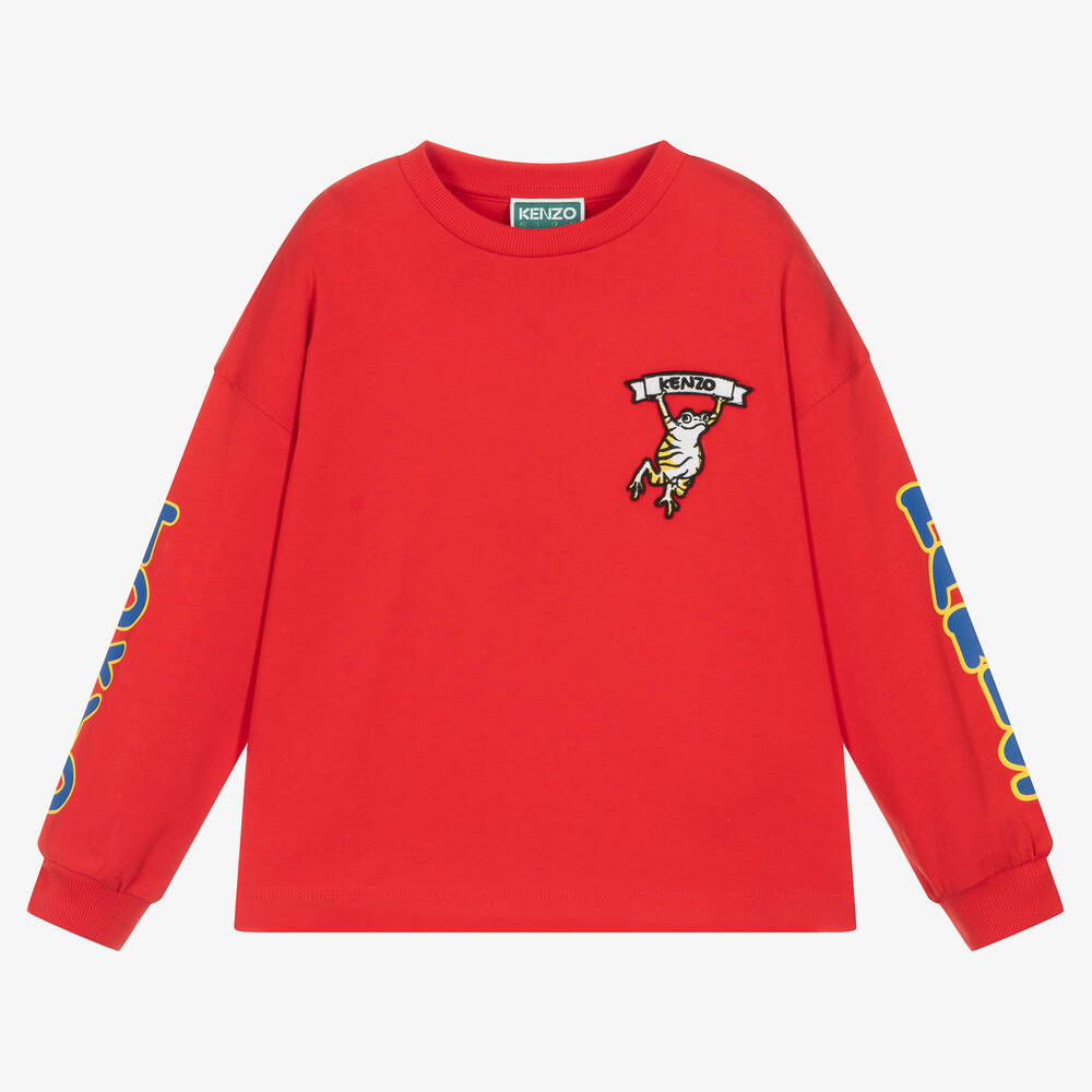 KENZO KIDS - Boys Red Cotton Frog Patch Top | Childrensalon