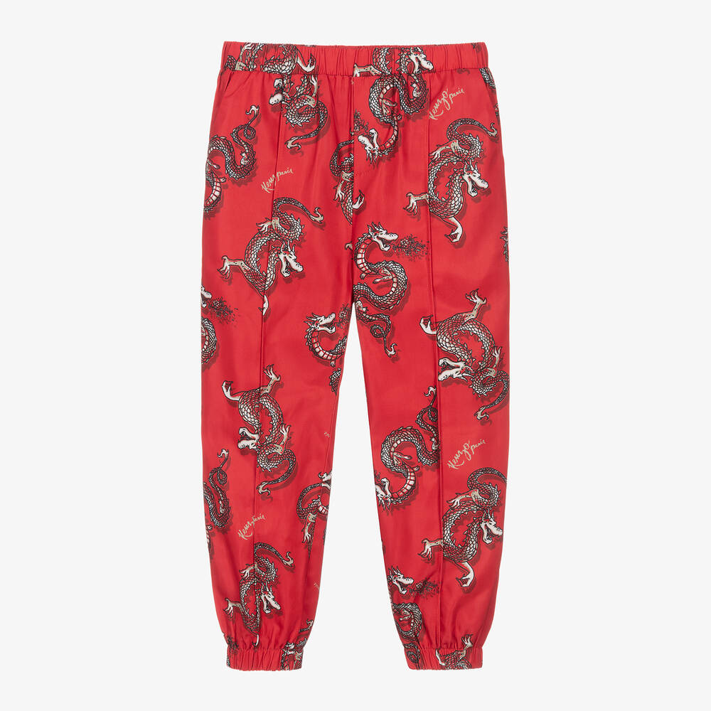 KENZO KIDS-Boys Red Dragon Satin Trousers | Childrensalon Outlet