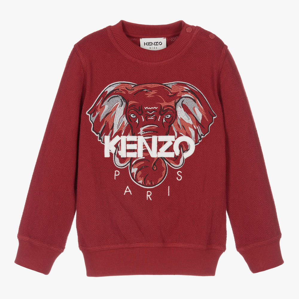 KENZO KIDS - سويتشيرت قطن جيرسي لون أحمر داكن للأولاد | Childrensalon