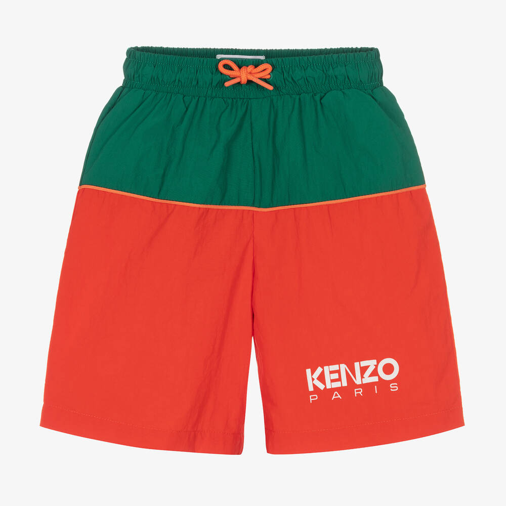 KENZO KIDS - Boys Red & Green Logo Shorts | Childrensalon