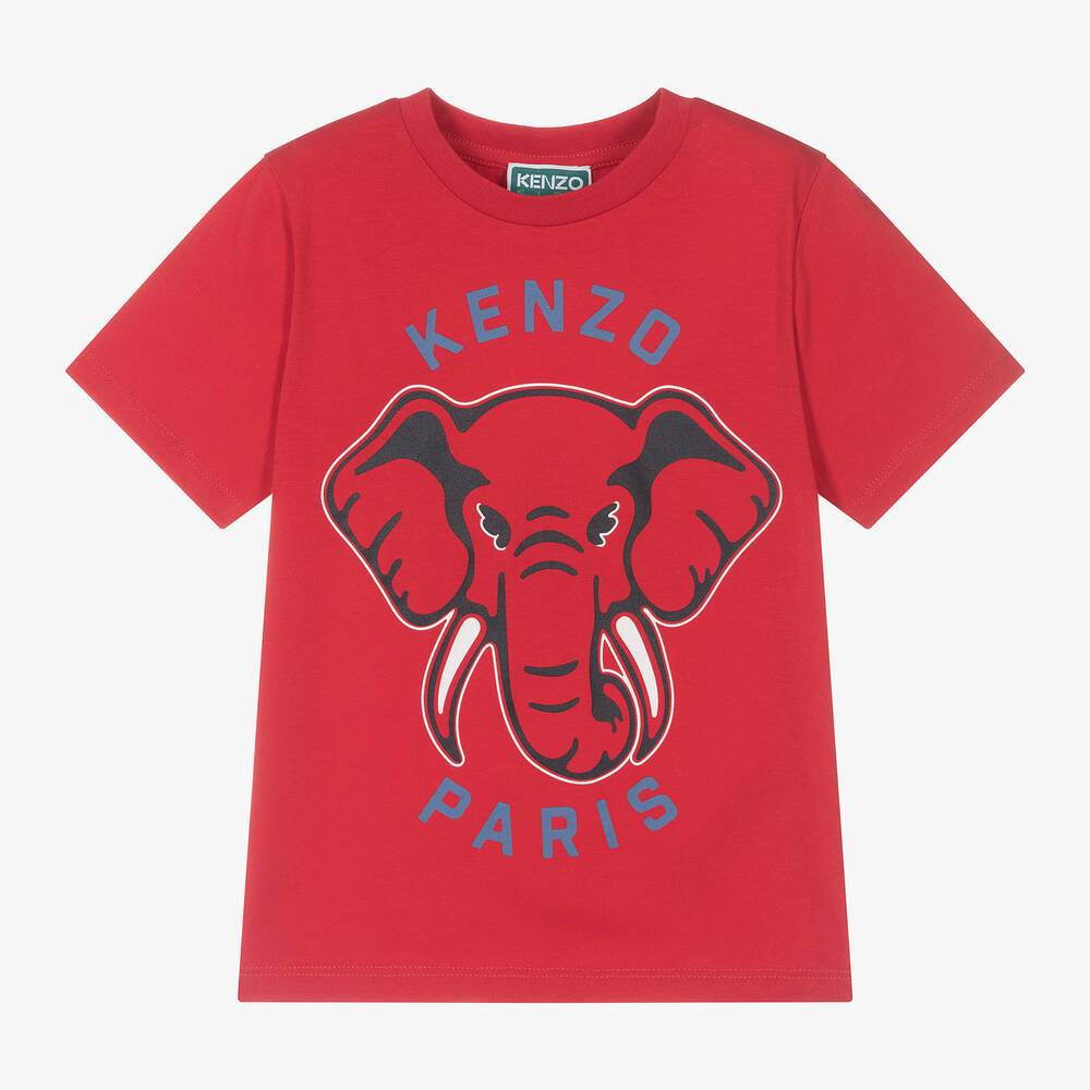 KENZO KIDS-Boys Red Organic Cotton Elephant T-Shirt | Childrensalon Outlet