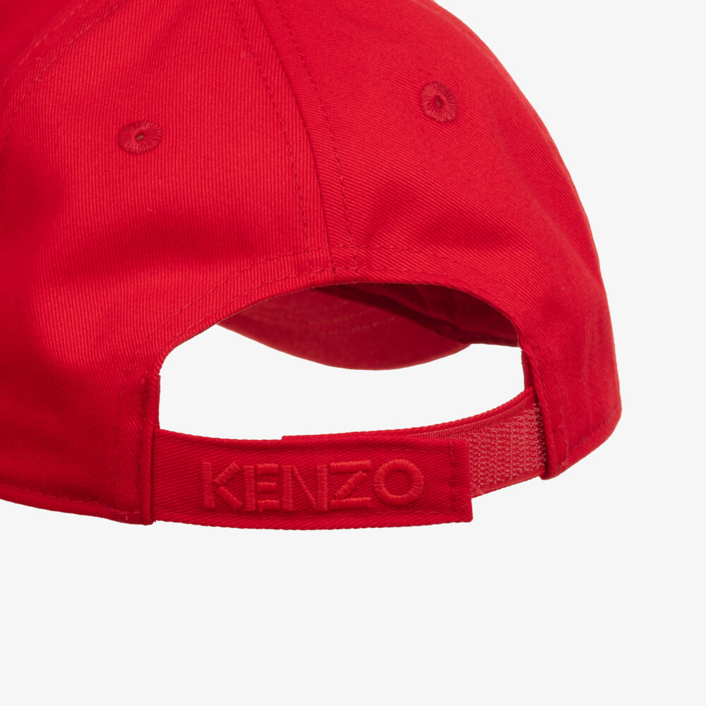 KENZO KIDS-قبعة ناعمة من التويل الأحمر بنقشة النمر للأولاد | Childrensalon Outlet