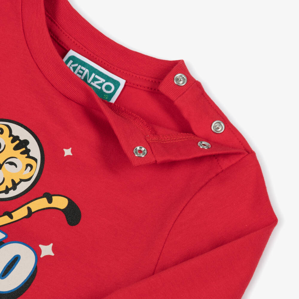 KENZO KIDS-Boys Red Space Tiger Cotton Jersey Top | Childrensalon Outlet