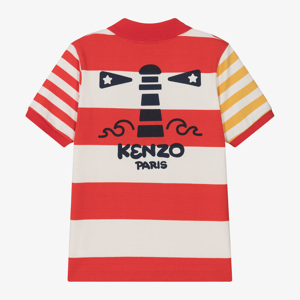 KENZO KIDS Boys Red Striped Cotton Polo Shirt