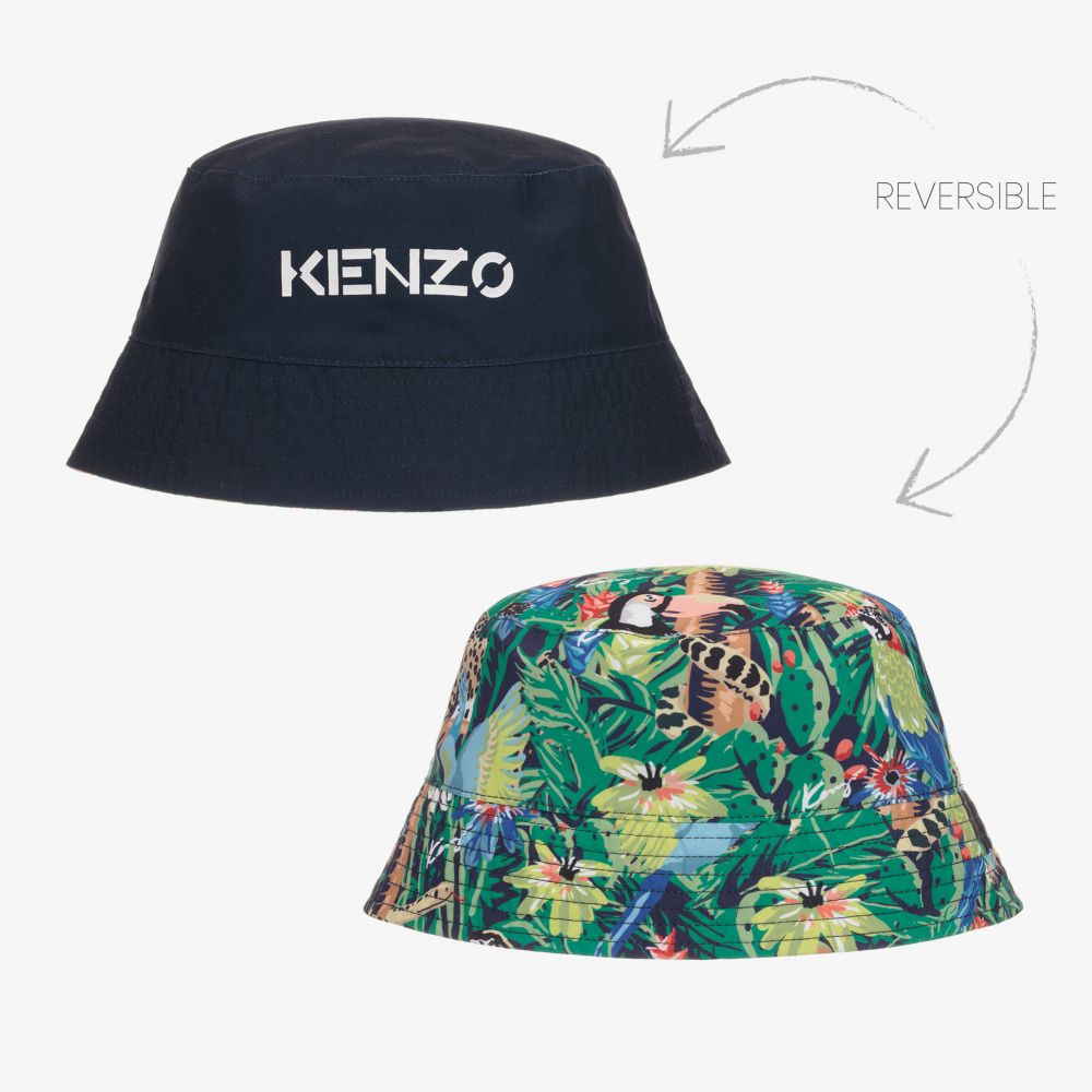 KENZO KIDS - قبعة بوجهين لون كحلي وأخضر للأولاد | Childrensalon