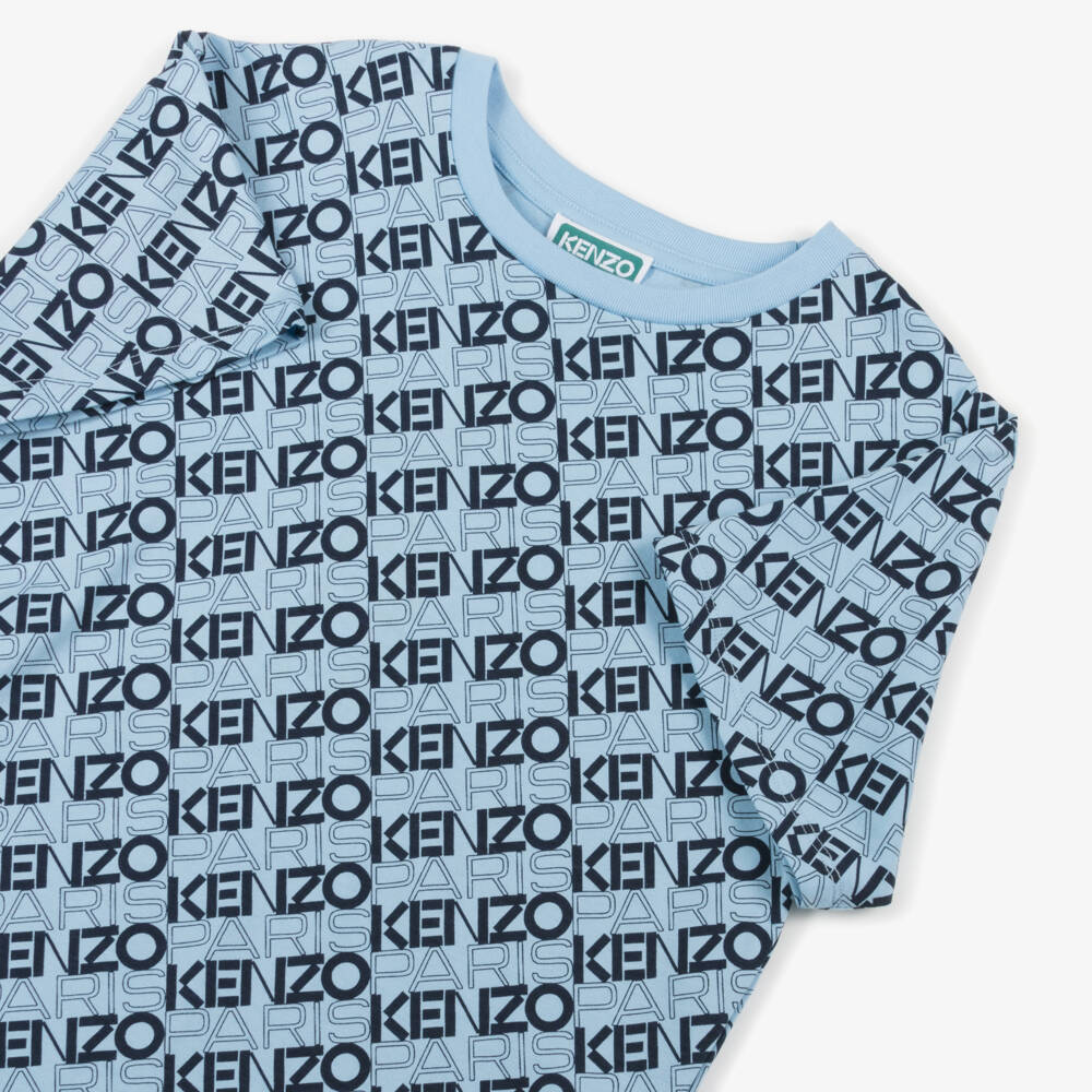 KENZO KIDS-Boys Sky Blue Logo Tee | Childrensalon Outlet
