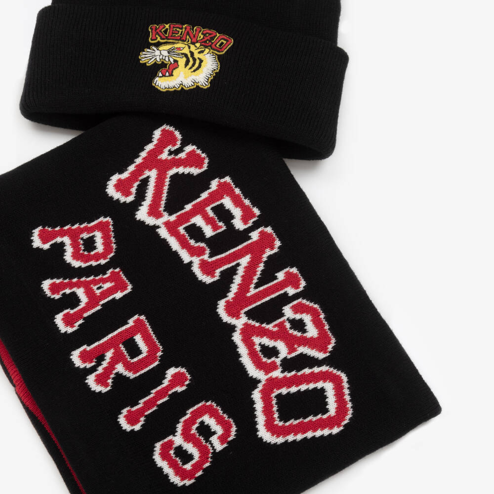 KENZO KIDS-Boys Slate Grey Beanie and Snood | Childrensalon Outlet