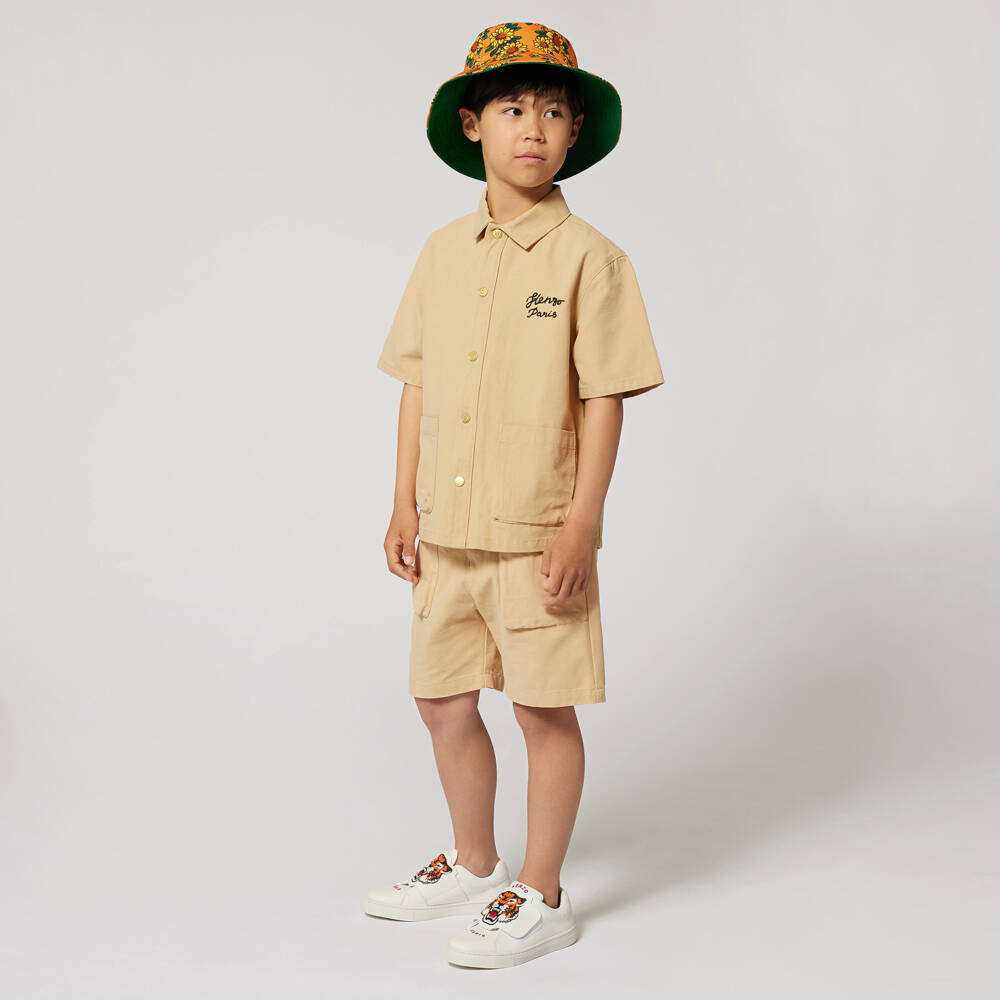 KENZO KIDS-Boys Soft Beige Logo Shorts | Childrensalon Outlet