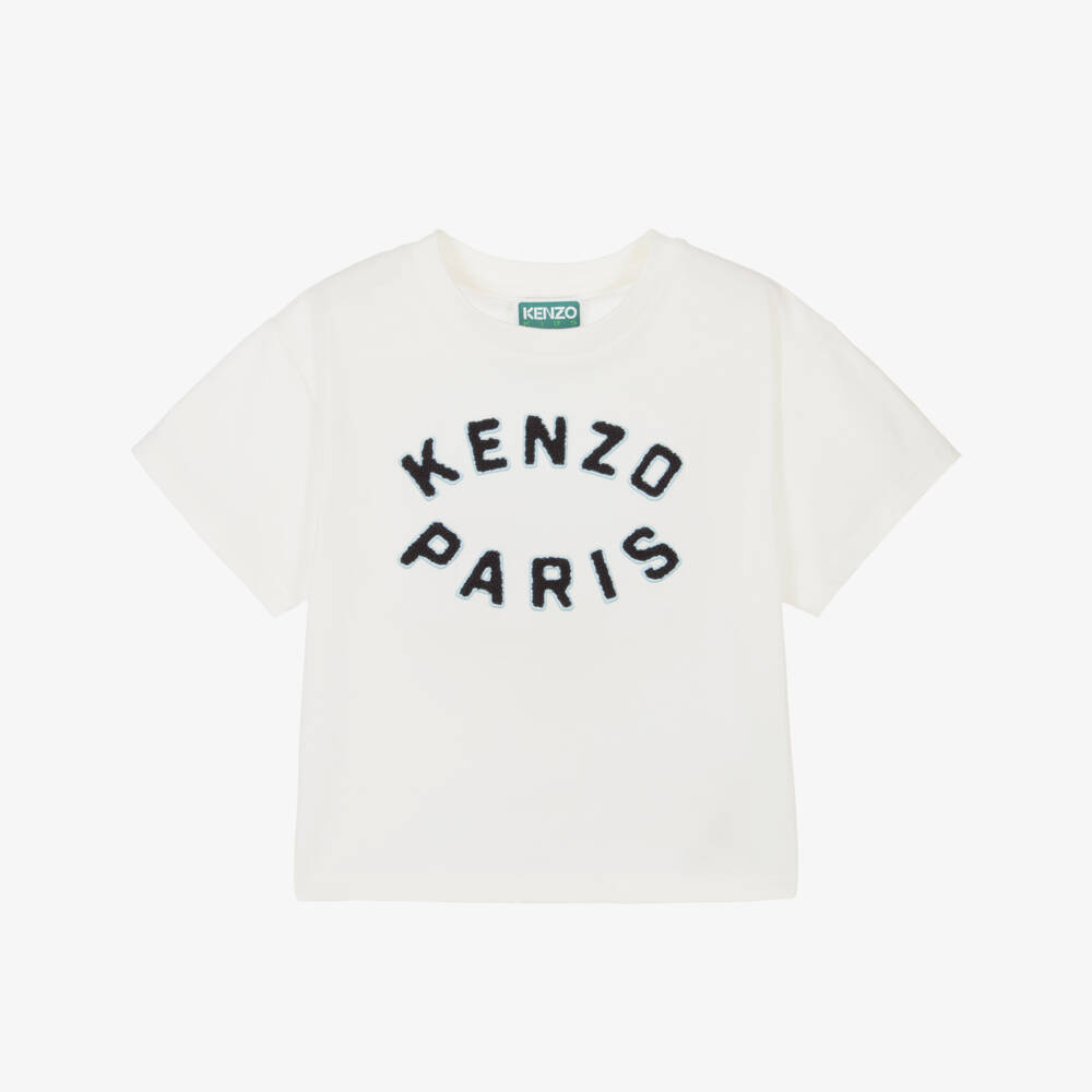 KENZO KIDS-تي شيرت أبيض ناعم بشعار للأولاد | Childrensalon Outlet