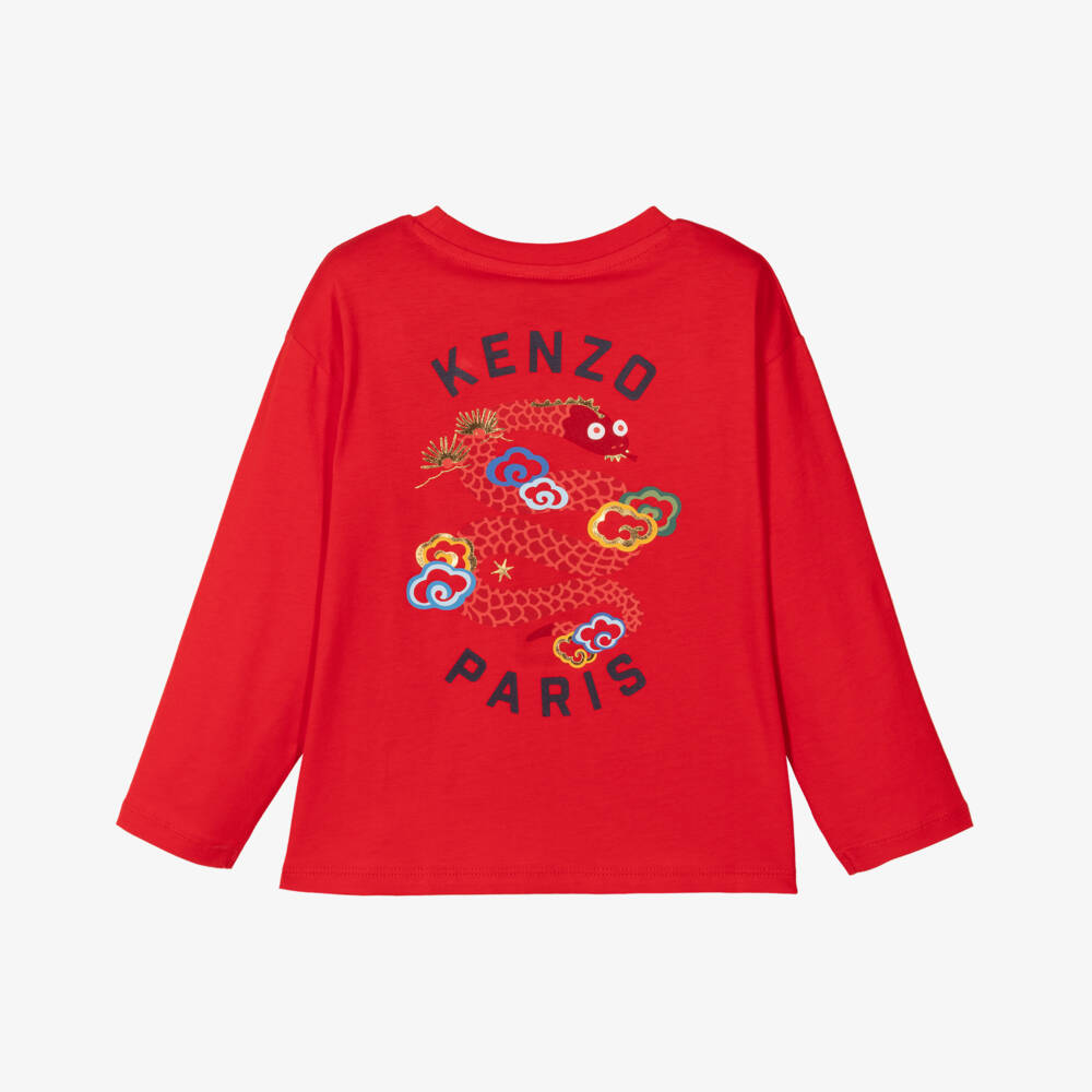 KENZO KIDS-تيشيرت أحمر زاهي للأولاد بنقشة الثعبان | Childrensalon Outlet