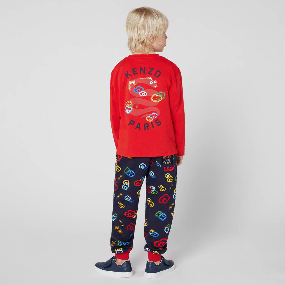KENZO KIDS-تيشيرت أحمر زاهي للأولاد بنقشة الثعبان | Childrensalon Outlet