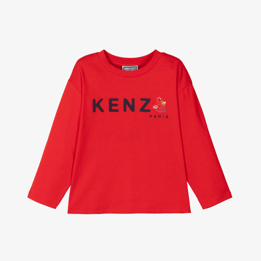 KENZO KIDS-تيشيرت أحمر زاهي للأولاد بنقشة الثعبان | Childrensalon Outlet