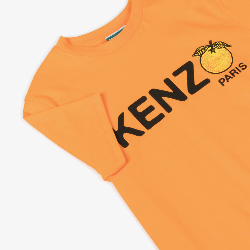 KENZO KIDS-تي شيرت قطن برتقالي زاهي للأولاد | Childrensalon Outlet