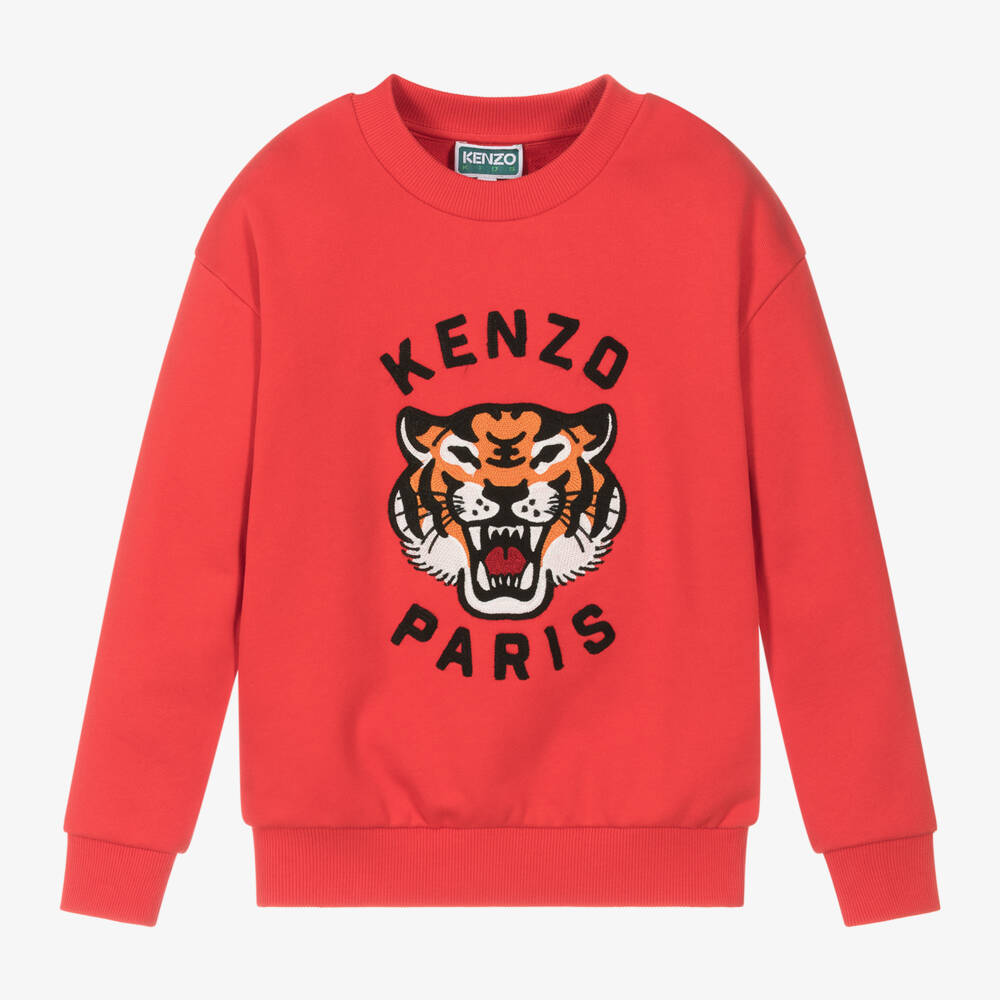 KENZO KIDS-بلوفر أحمر زاهي بنقشة النمر للأولاد | Childrensalon Outlet