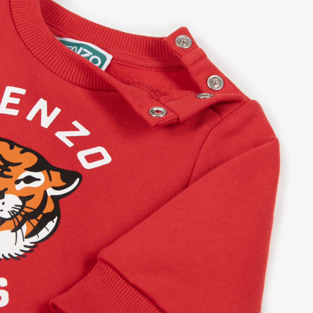 KENZO KIDS-بدلة رياضية حمراء زاهية للأولاد بنقشة النمر | Childrensalon Outlet