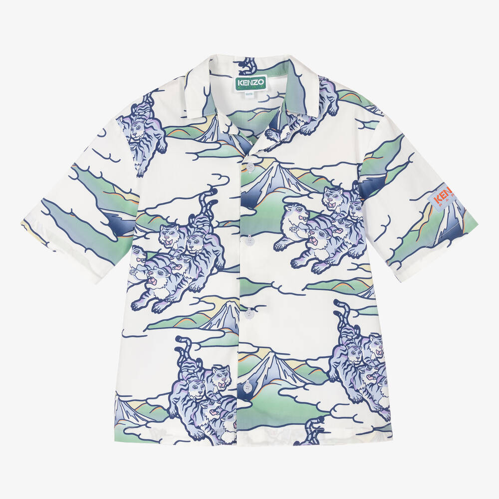 KENZO KIDS - Baumwollpopelin-Hemd in Weiß & Blau | Childrensalon