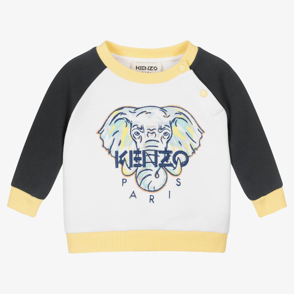 KENZO KIDS - Бело-синий свитшот со слоном | Childrensalon