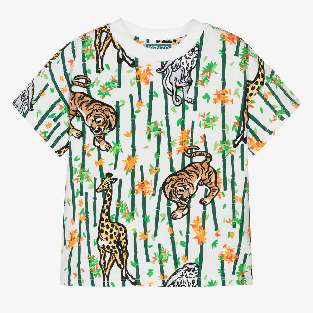 KENZO KIDS - T-shirt blanc imprimé bambou garçon | Childrensalon